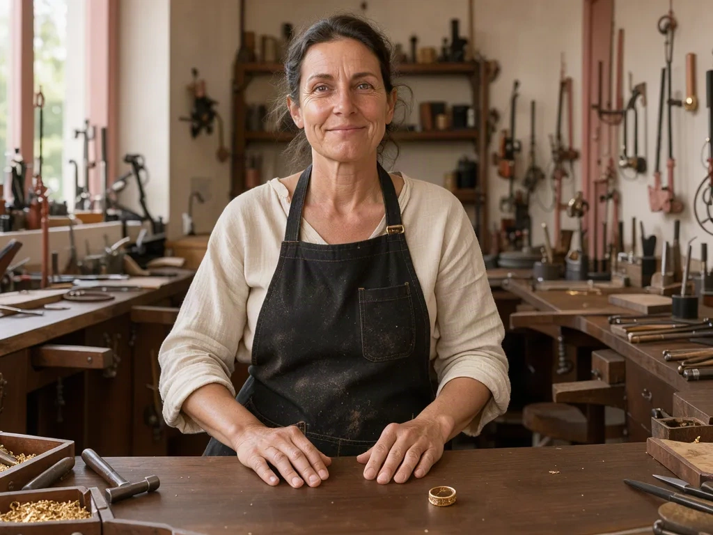 Emily Rose at her jeweller's bench in the Paris atelier