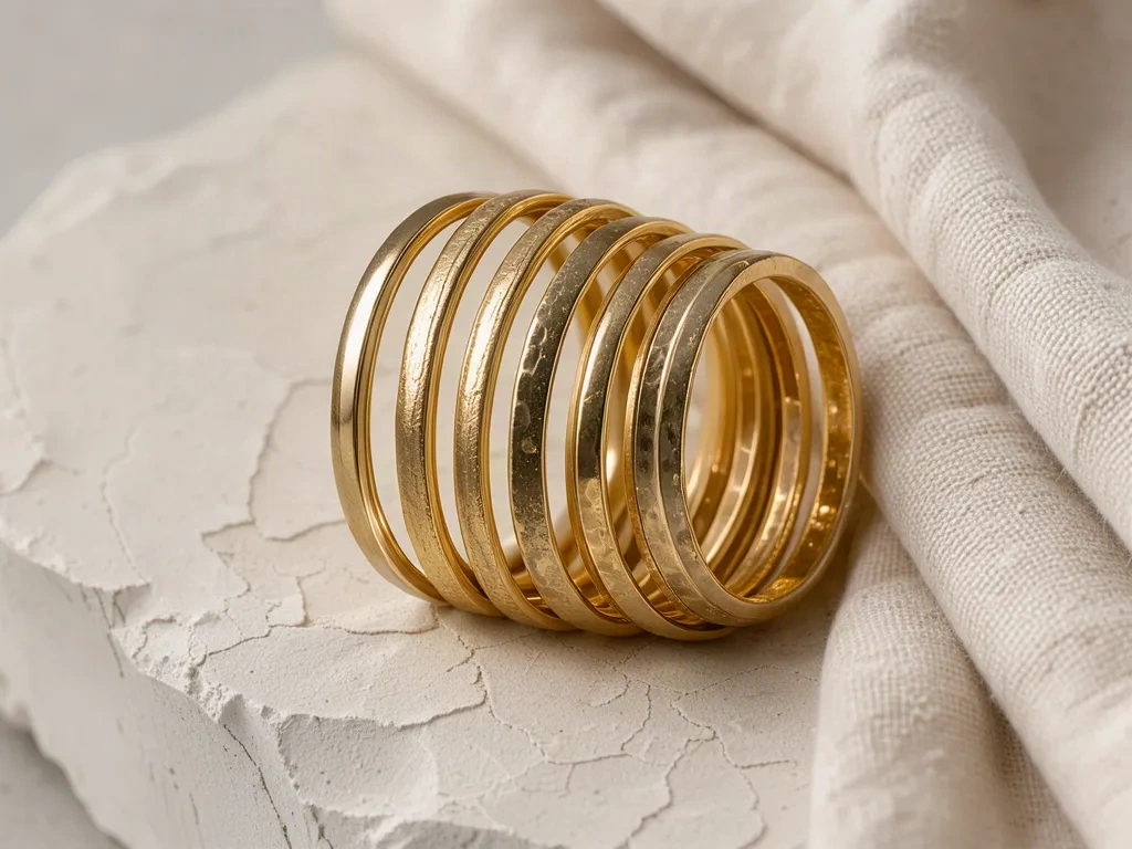Stacked gold bands on plaster
