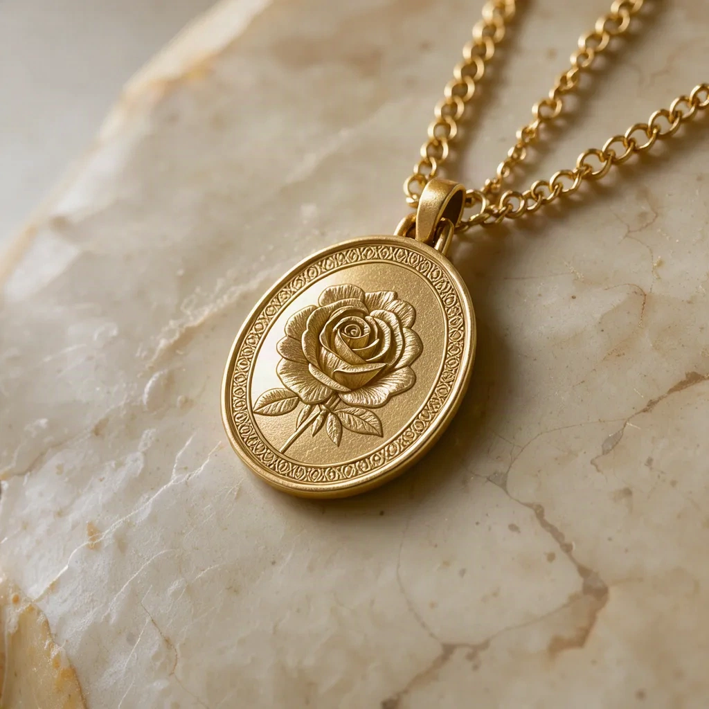 Heritage medallion pendant in 18k yellow gold with an engraved border