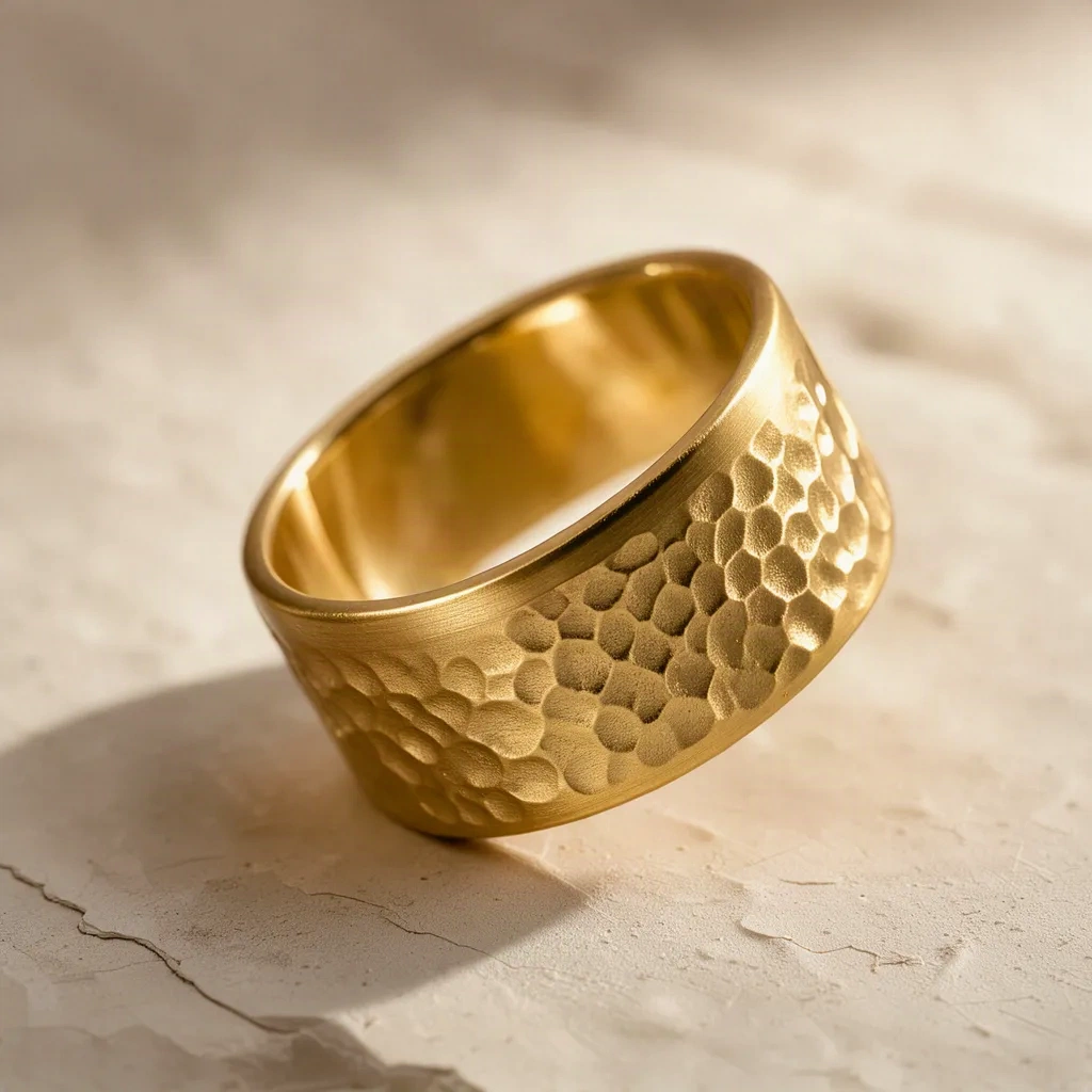 Antique wash ring in 18k yellow gold, brushed and hammered